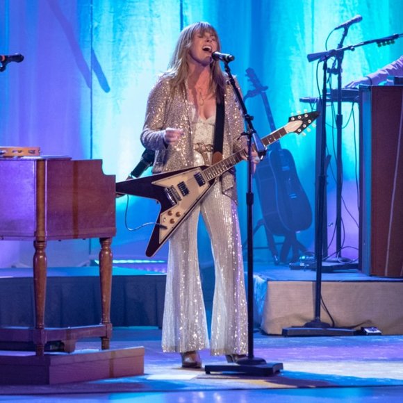 Blush Boutique Light Gold Sequin Bell Bottom Pants - Picture 1 of 10